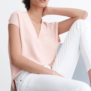 Everlane GoWeave Blush Pink Crepe V-Neck Cap Sleeve Boxy Tee Top